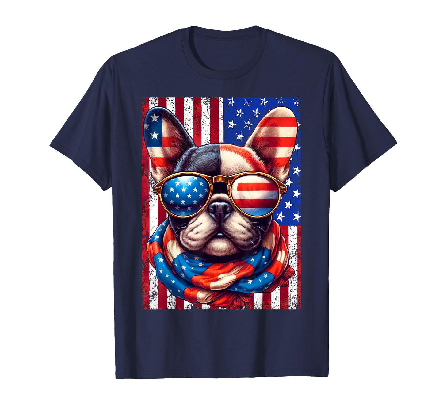 French Bulldog USA Flag Sunglasses 4th of July Patriotic Dog T-Shirt