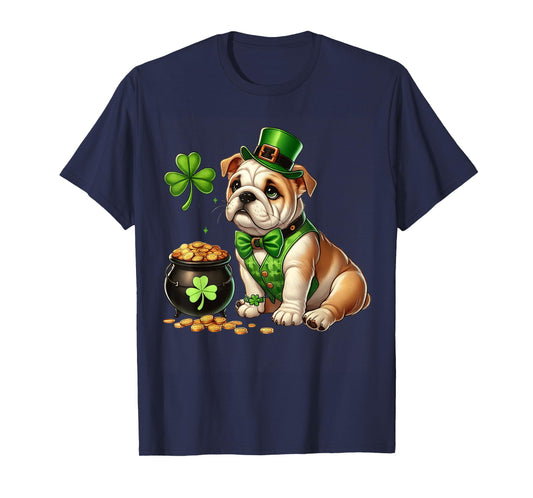 Bulldog Leprechaun St Patricks Day Shamrock Kids Cute Dog T-Shirt