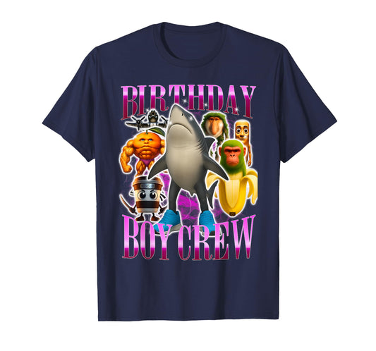 Birthday Crew Funny Italian Brainrot Meme Shark Monkey T-Shirt