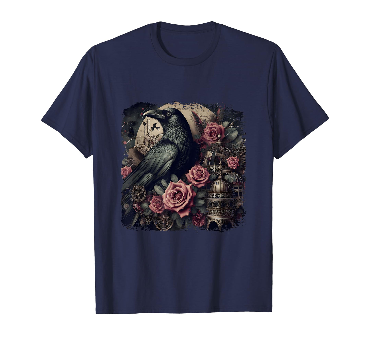 Gothic Raven Rose Enchanted Vintage Floral Crow Halloween T-Shirt