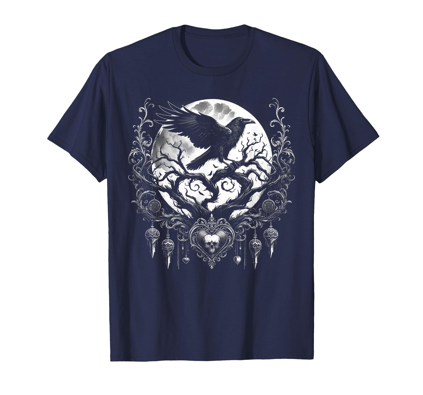 Women Mystical Raven Tree Love Gothic Dark Fantasy Crow Moon T-Shirt