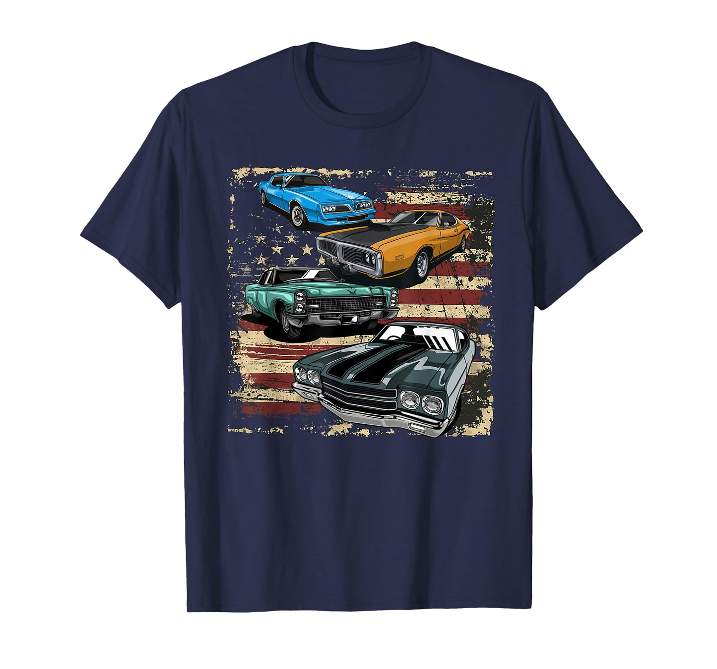 Classic Car American Muscle Cars USA Flag Vintage July 4th T-Shirt