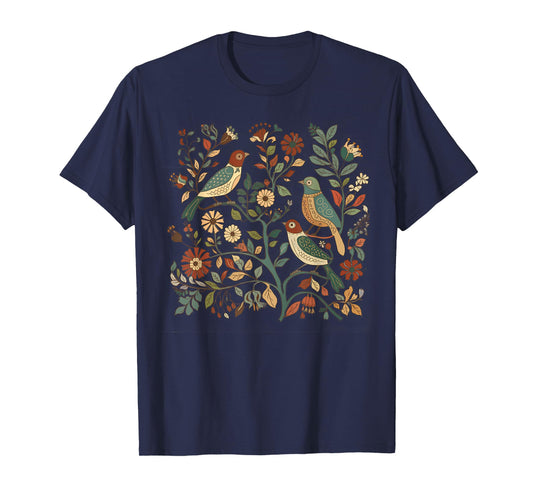 Cottagecore Birds and Flowers Folk Art Scandi Art Women T-Shirt