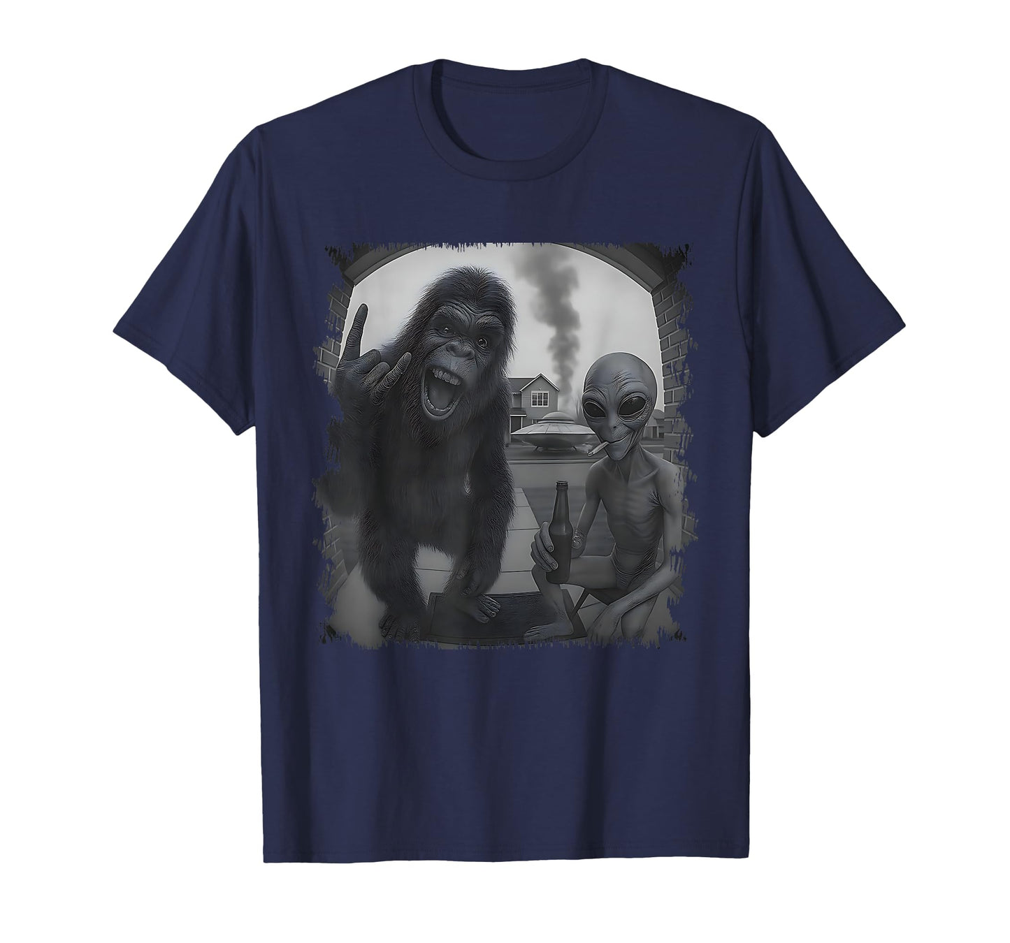 Funny Door Camera Men Women Sasquatch UFO Bigfoot And Alien T-Shirt