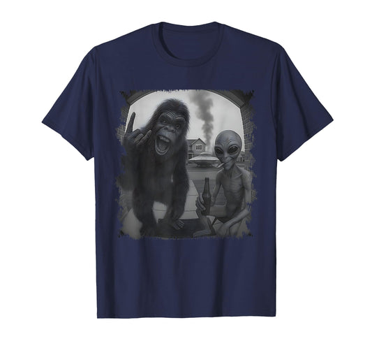 Funny Door Camera Men Women Sasquatch UFO Bigfoot And Alien T-Shirt