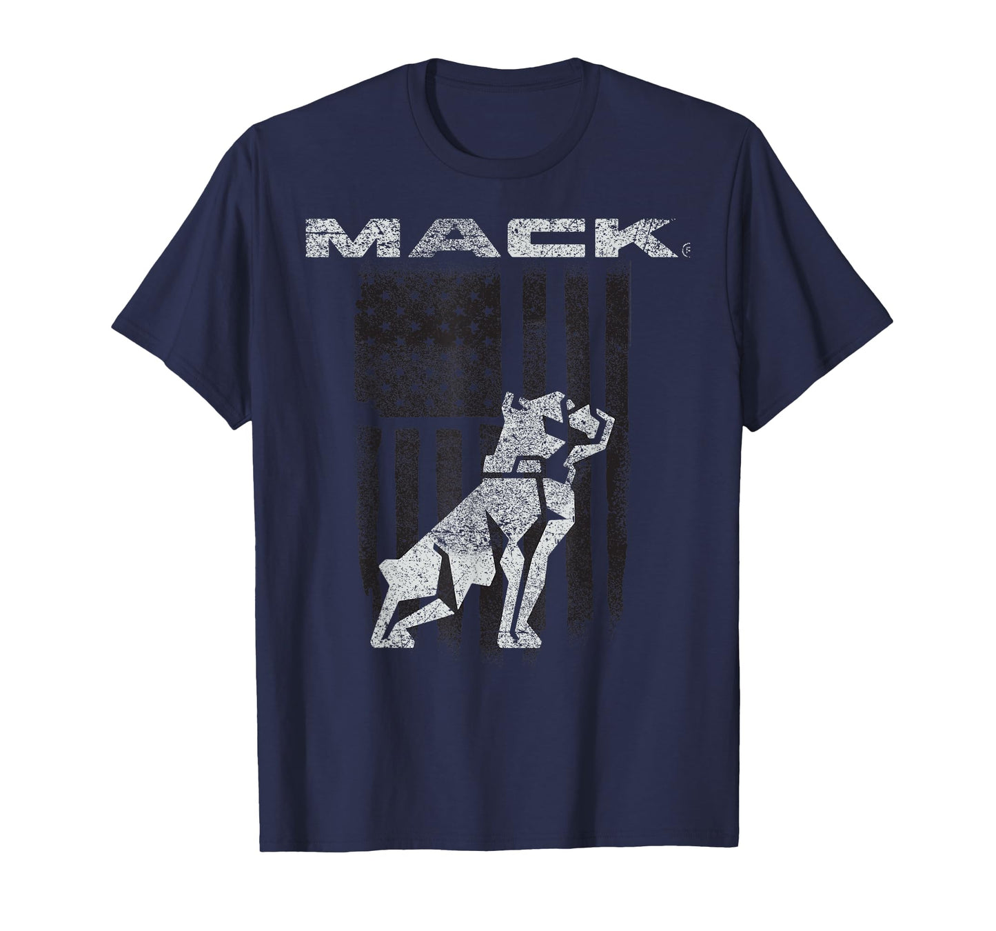 Mack Trucks Mack The Bulldog Logo with American Flag Trucker T-Shirt