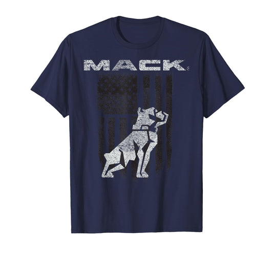 Mack Trucks Mack The Bulldog Logo with American Flag Trucker T-Shirt