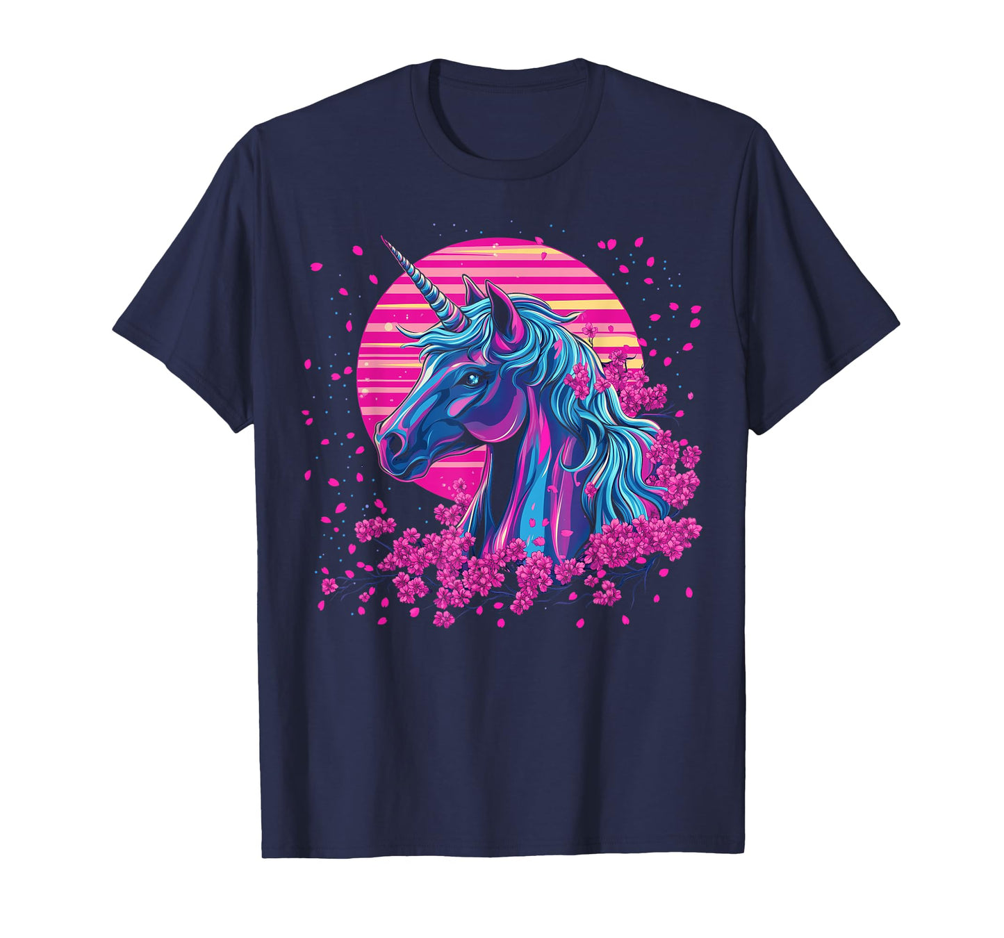 Vaporwave Unicorn Cherry Blossoms Retro Synthwave Aesthetic T-Shirt