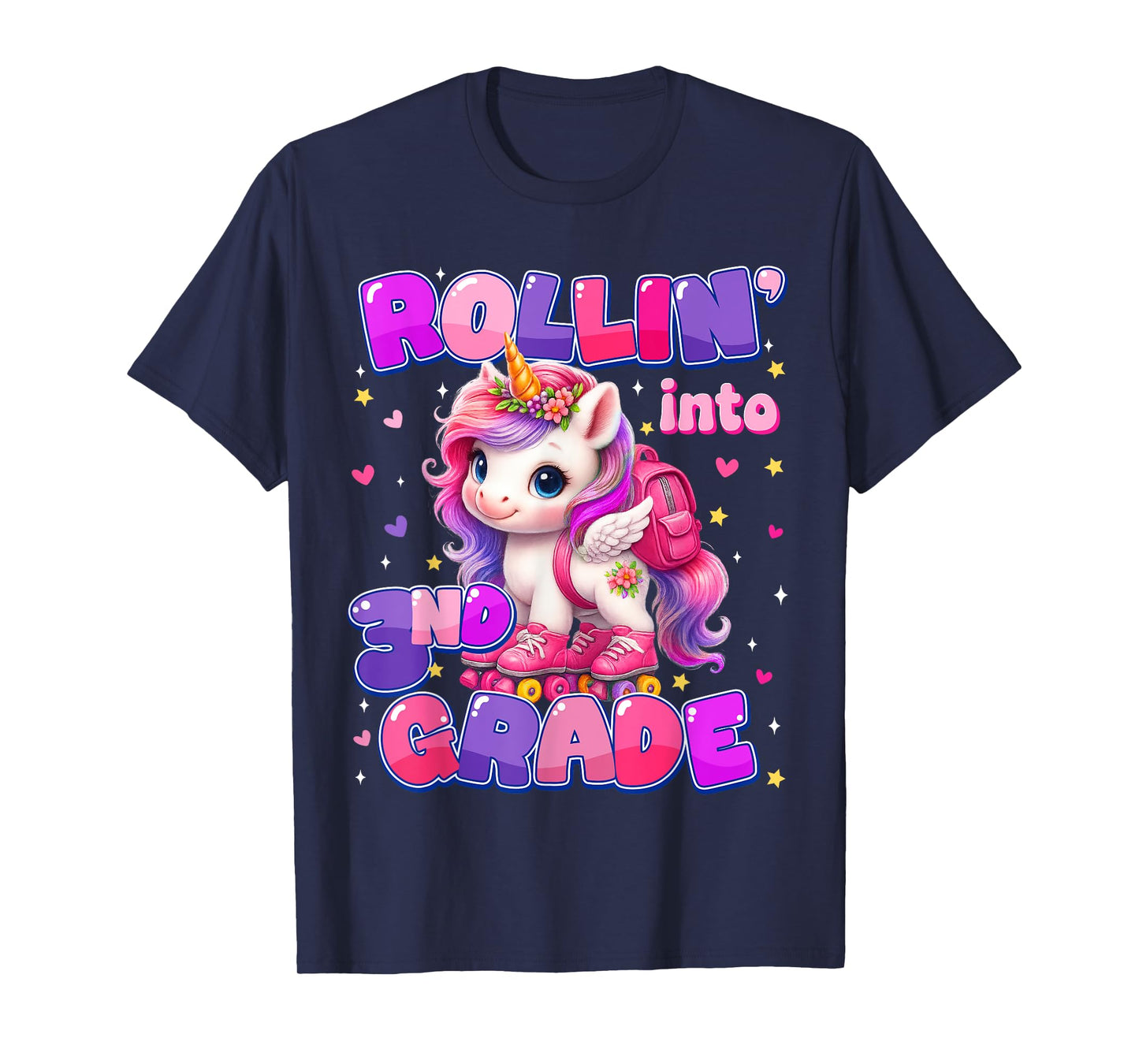 Rolling Into 3rd Grade Unicorn First Day Of School Girls T-Shirt