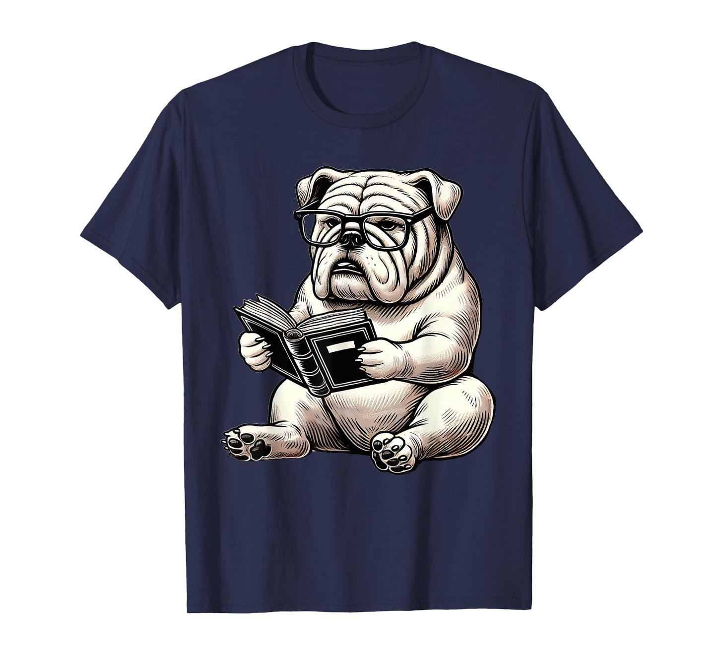 Cute Dog English Bulldog Reading Book T-Shirt for Men Women Girls Kids