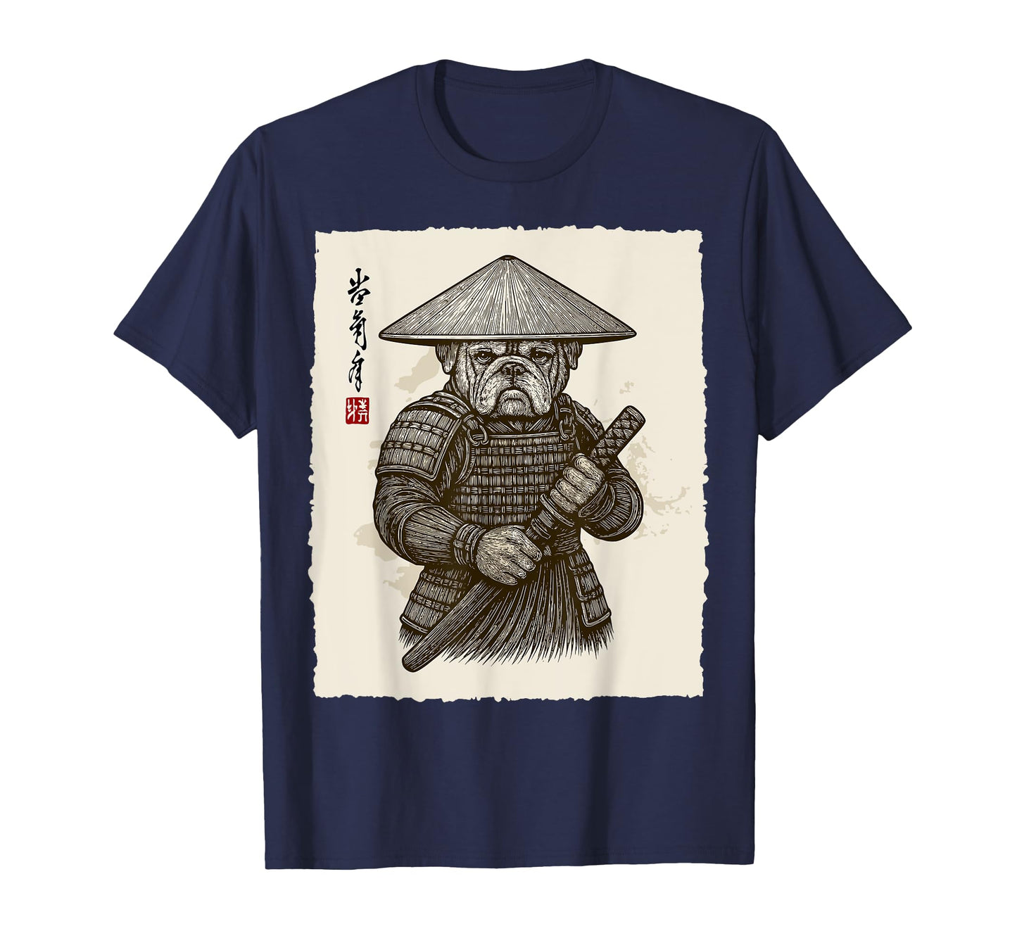 Samurai Warrior Bulldog Japanese Katana Bushido Animal Art T-Shirt for Men Women Kids