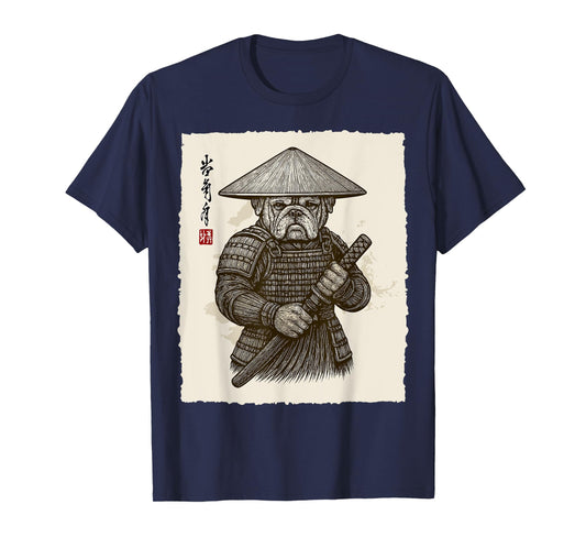 Samurai Warrior Bulldog Japanese Katana Bushido Animal Art T-Shirt for Men Women Kids