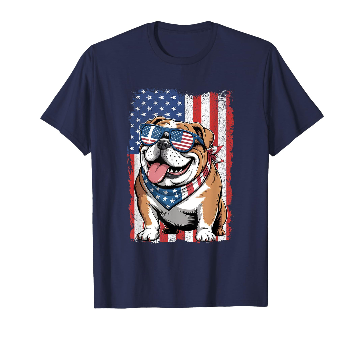 English Bulldog 4th of July Dog Patriotic USA Flag Man Woman T-Shirt