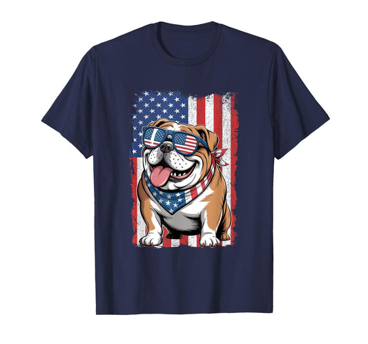 English Bulldog 4th of July Dog Patriotic USA Flag Man Woman T-Shirt