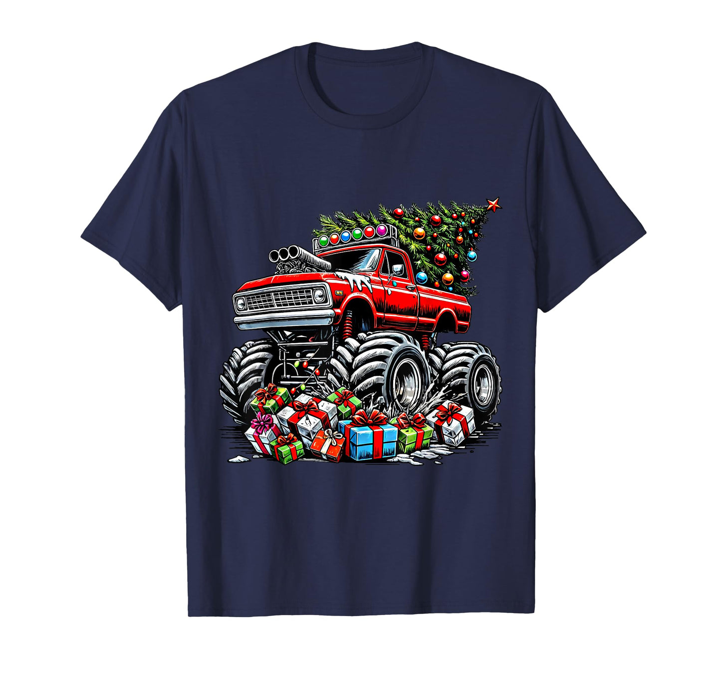 Monster Truck Crushing Christmas Tree Boys Kids Toddler T-Shirt