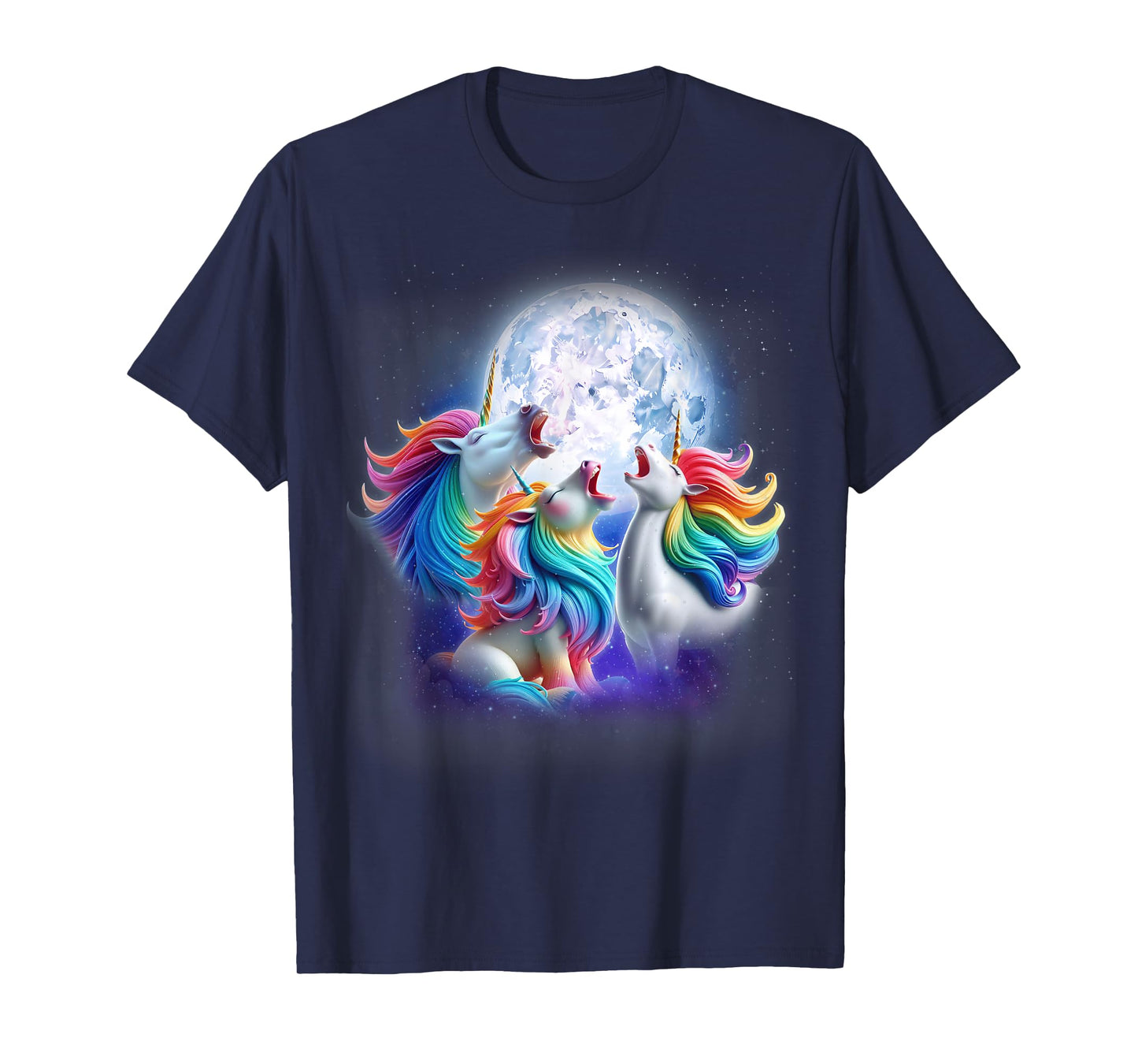 3 Unicorns Howling At The Moon Funny Mythical Unicorn Lover T-Shirt