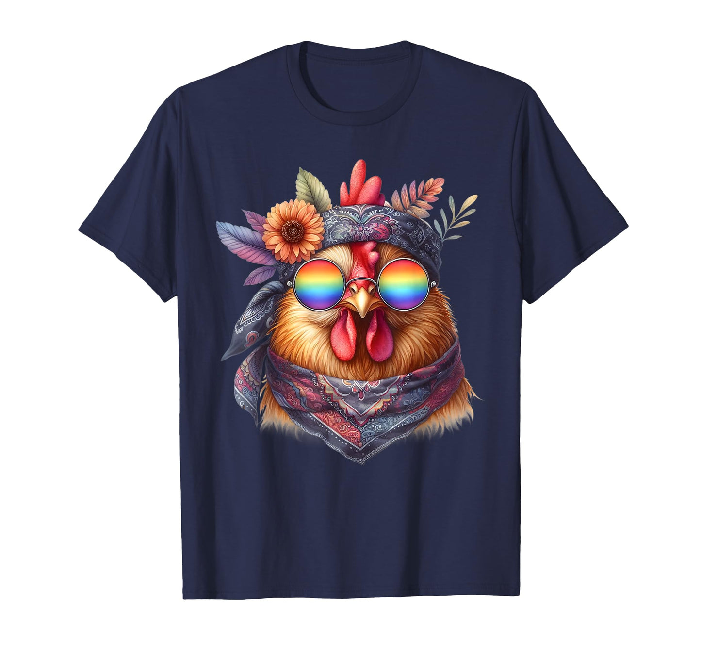 Cute Hippie Chicken with Glasses and Bandana T-Shirt