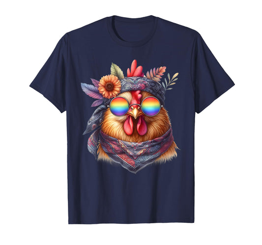 Cute Hippie Chicken with Glasses and Bandana T-Shirt