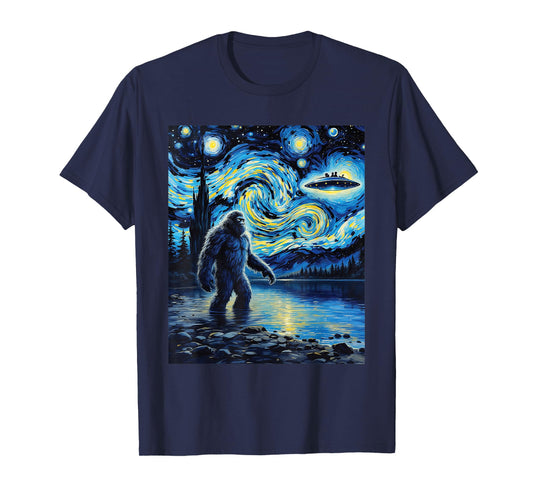 Bigfoot UFO Extraterrestrial Encounter Adventure Van Gogh T-Shirt