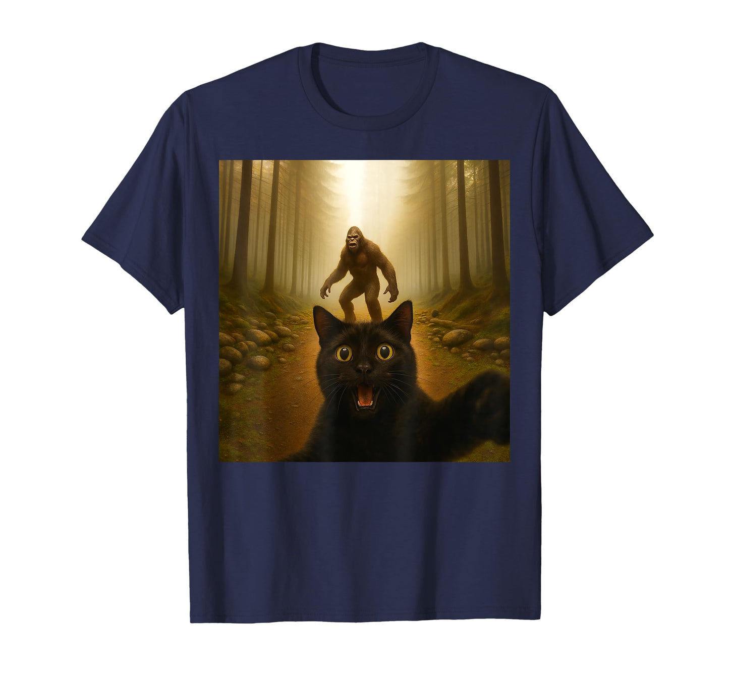 Cat Selfie with Bigfoot Funny Cats Gifts for Men Women Kid T-Shirt