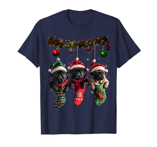 Black Pug Christmas Lights Funny Xmas Dog Lover T-Shirt