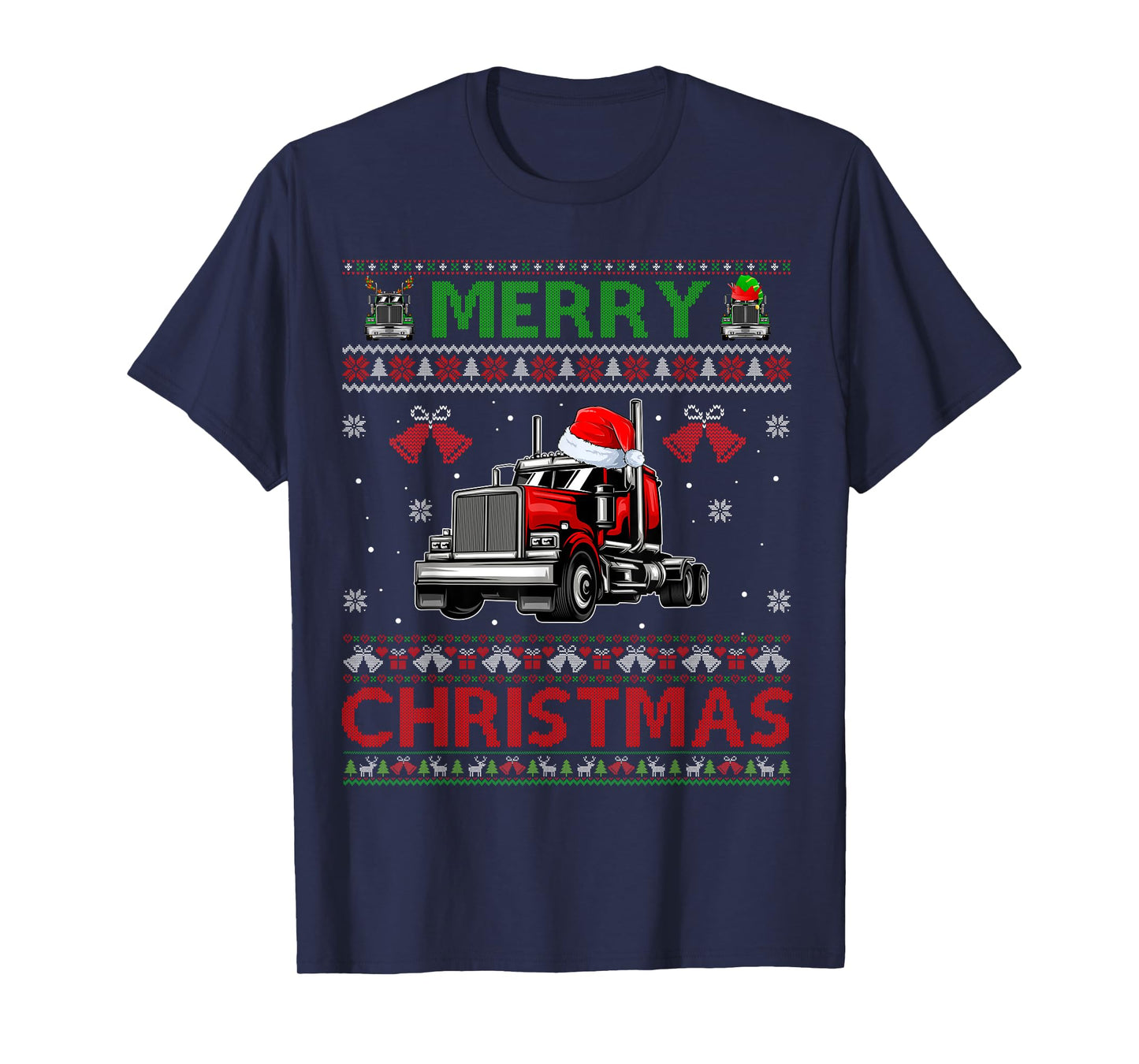 Merry Christmas Elf Reindeer Santa Trucker Ugly Xmas Sweater T-Shirt