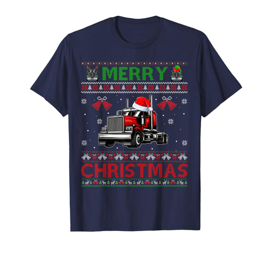 Merry Christmas Elf Reindeer Santa Trucker Ugly Xmas Sweater T-Shirt