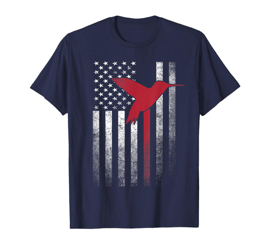 Hummingbird Bird- 4th of July American Flag USA America T-Shirt for Women Men