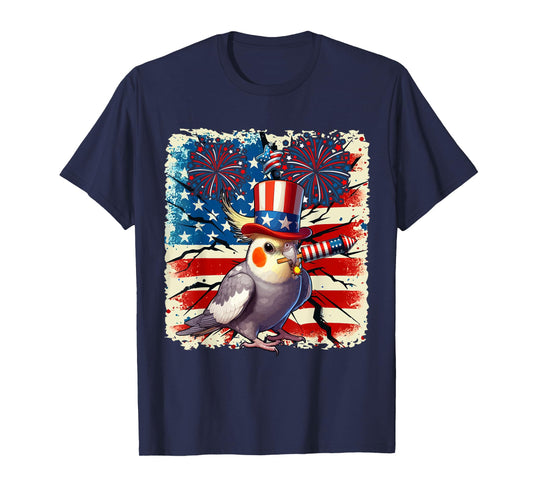 4th Of July US Flag Fireworks Cockatiel Costume Bird Lover T-Shirt