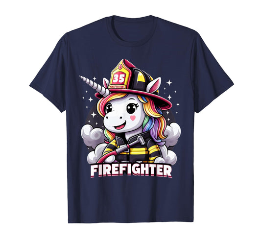 Firefighter Unicorn Kids Girls Women Rainbow Firefighting T-Shirt