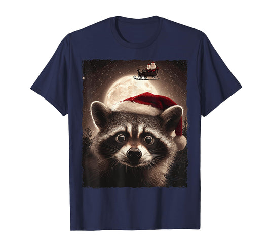 Funny Raccoon Selfie Santa Moon Xmas Christmas T-Shirt