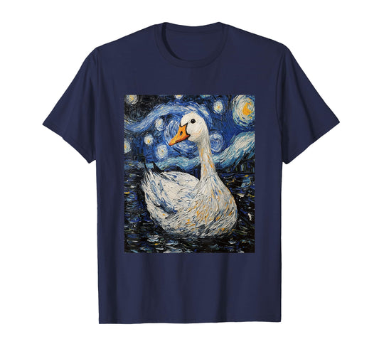 Funny Goose Duck - Van Gogh Style - Starry Night T-Shirt