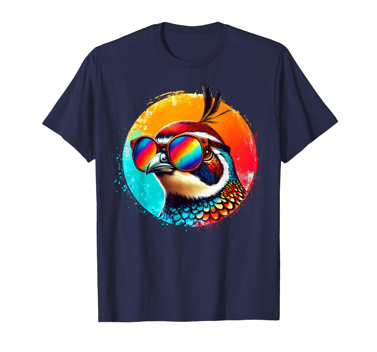 Cool Tie Dye Quail Sunglasses Bird Illustration Art T-Shirt