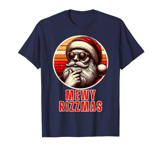 Mewy Rizzmas Funny Santa Mewing Joke Rizz Mens Christmas T-Shirt