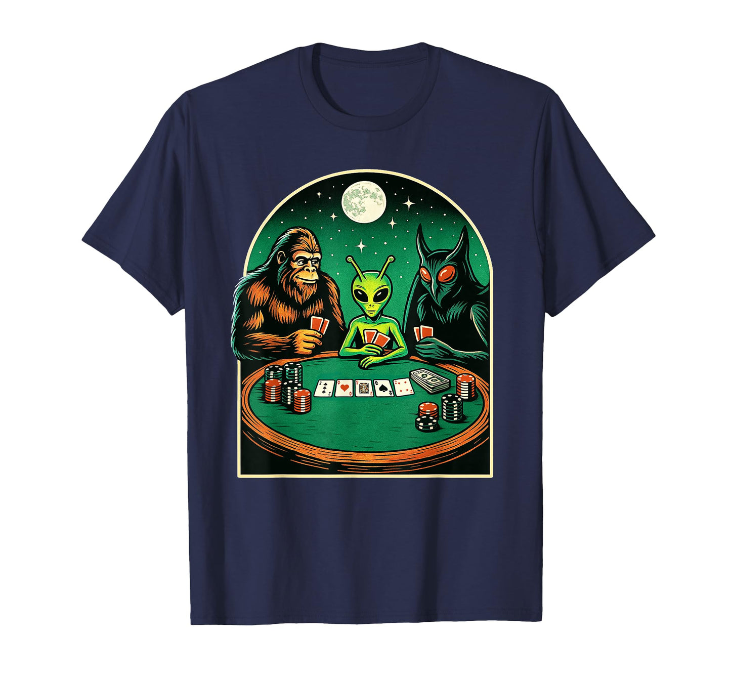 Poker Shirt Men Women Bigfoot Alien Mothman Playing Poker T-Shirt