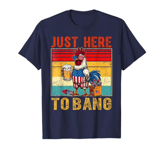 Chicken Fireworks 4th Of July Here To Bang Retro America Men T-Shirt