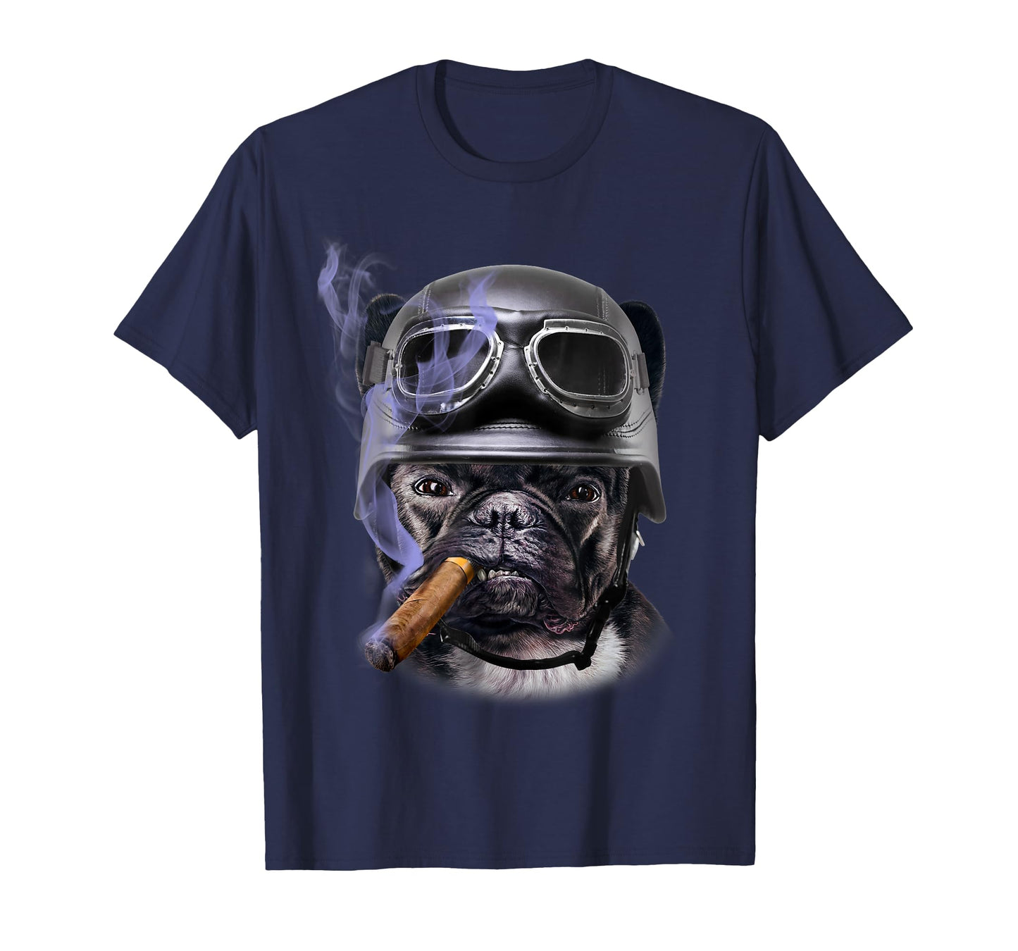 T-Shirt, French Bull Dog Biker in Motorcycle Helmet, Cigar T-Shirt for Men Women