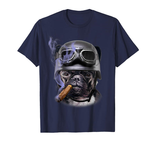 T-Shirt, French Bull Dog Biker in Motorcycle Helmet, Cigar T-Shirt for Men Women