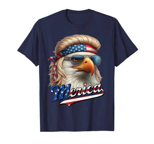 Bald Eagle Merica 4th July Eagle Blonde Mullet Funny Man T-Shirt
