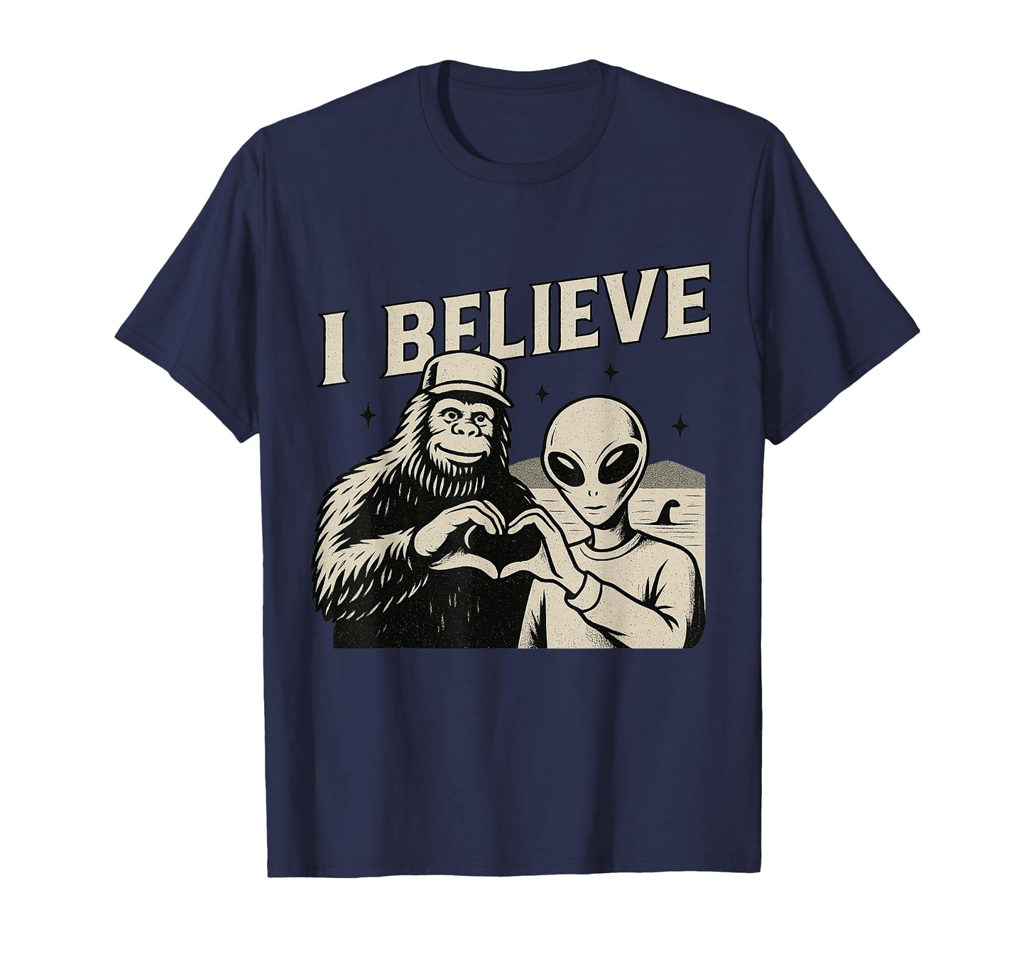 Vintage I Believe Funny Bigfoot Alien Loch Ness Cryptid T-Shirt
