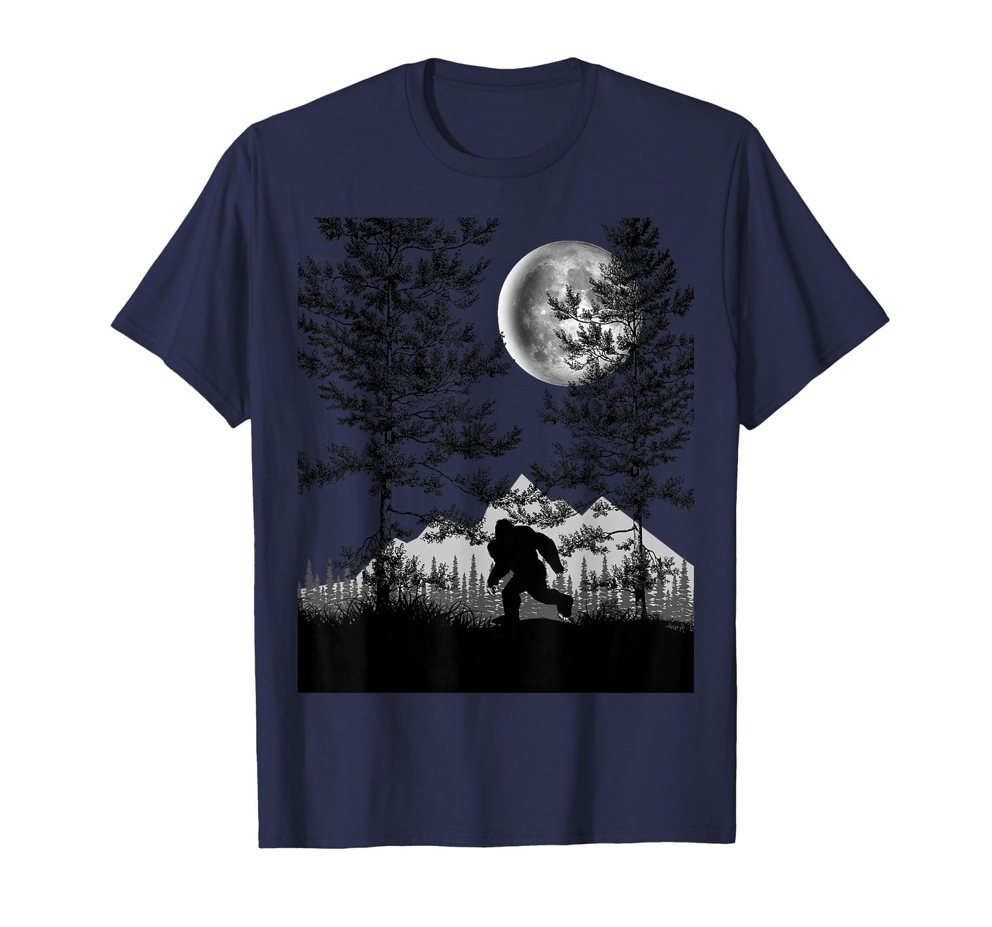 Bigfoot Walking in the Forest Moon Night Sky Sasquatch T-Shirt