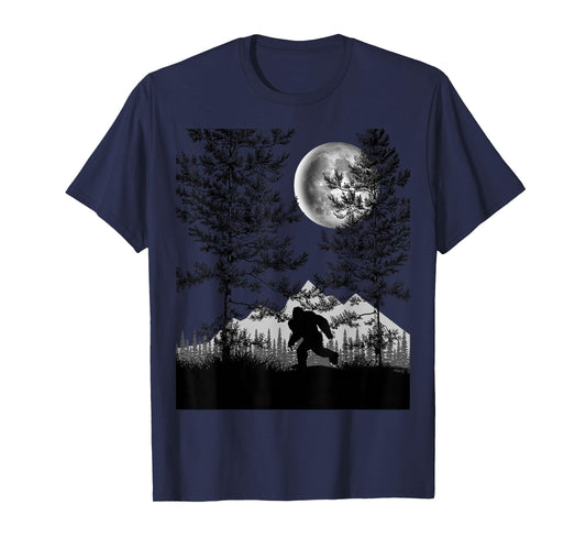 Bigfoot Walking in the Forest Moon Night Sky Sasquatch T-Shirt
