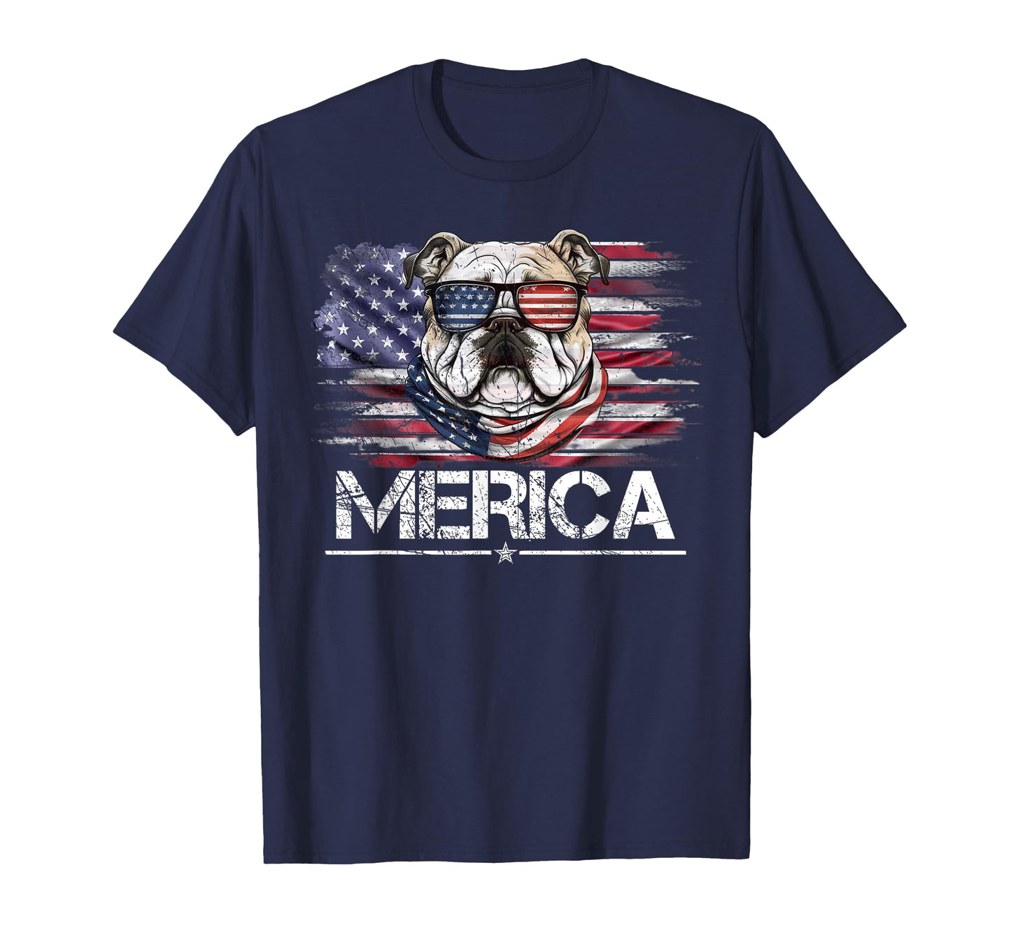Vintage Bulldog Dog, Merica Bulldog Dog USA Flag Funny T-Shirt for Women Kids Men