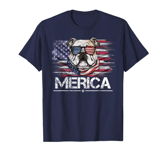 Vintage Bulldog Dog, Merica Bulldog Dog USA Flag Funny T-Shirt for Women Kids Men