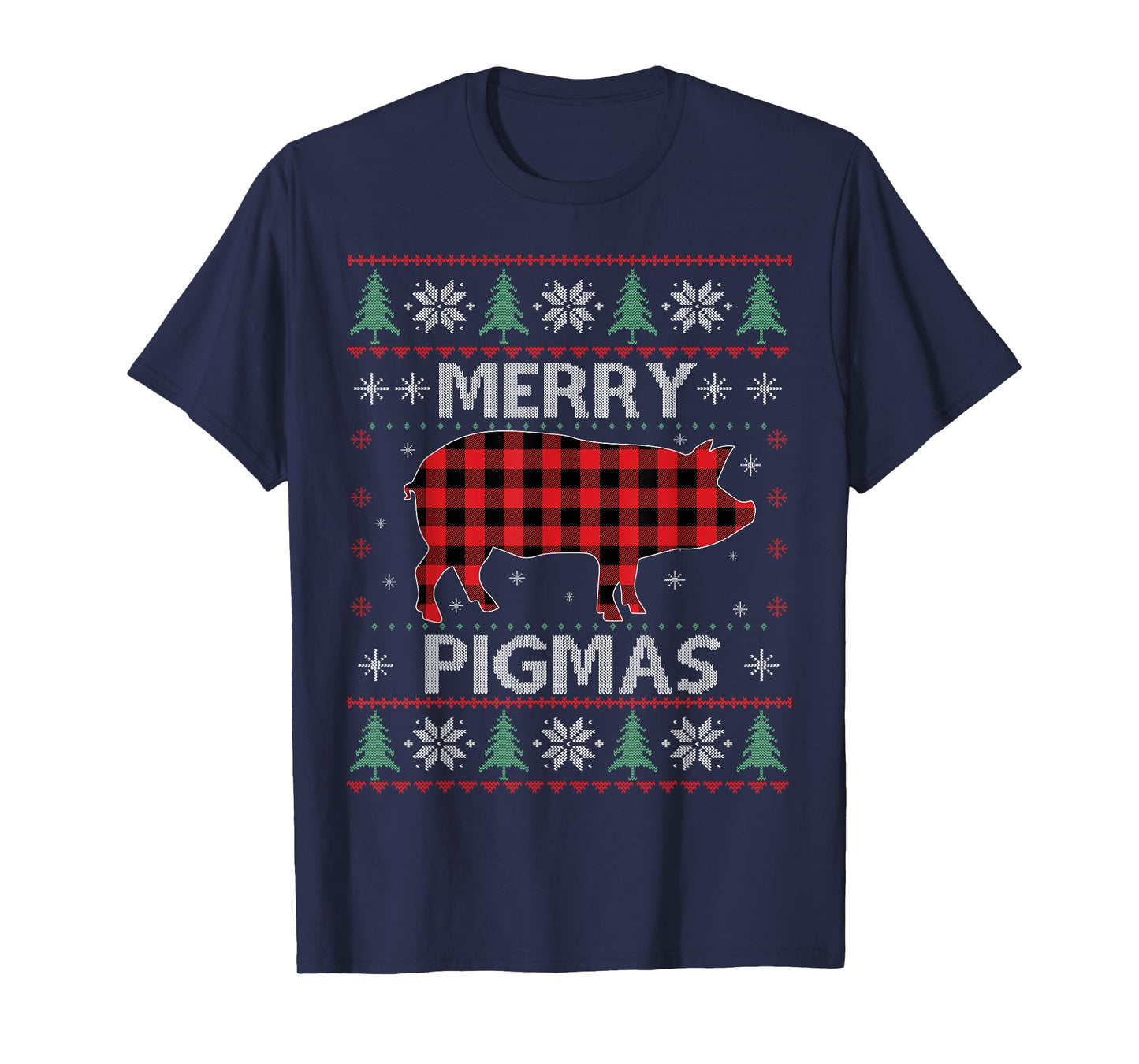 Merry Pigmas Pig Red Plaid Ugly Sweater Xmas Funny T-Shirt