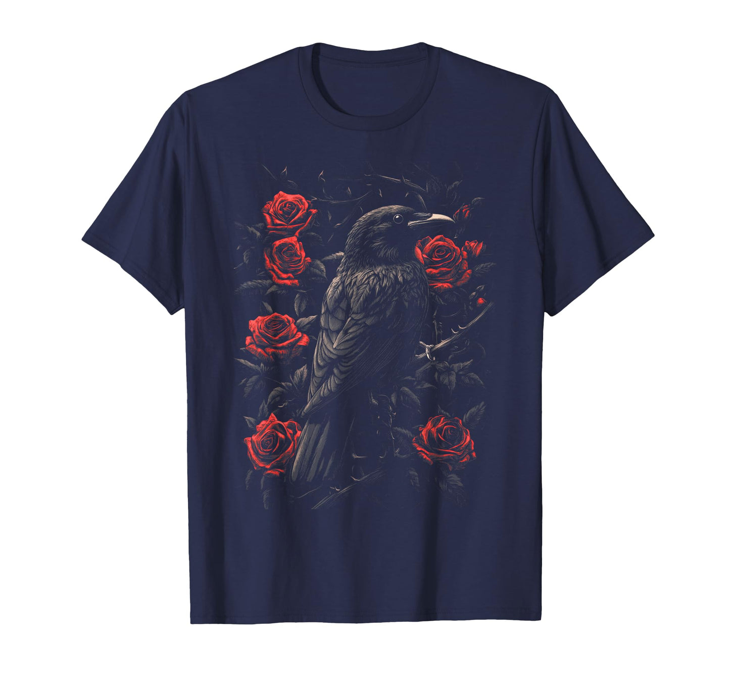 Raven Bird Gothic Kids Crow Roses Nature Floral T-Shirt