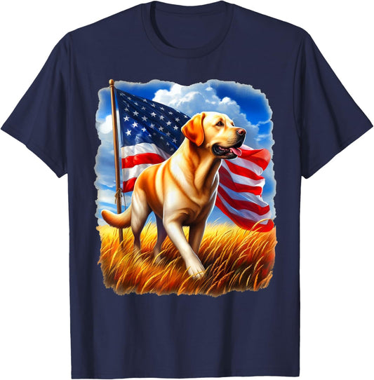 American Flag Yellow Lab Patriotic Painterly Design T-Shirt