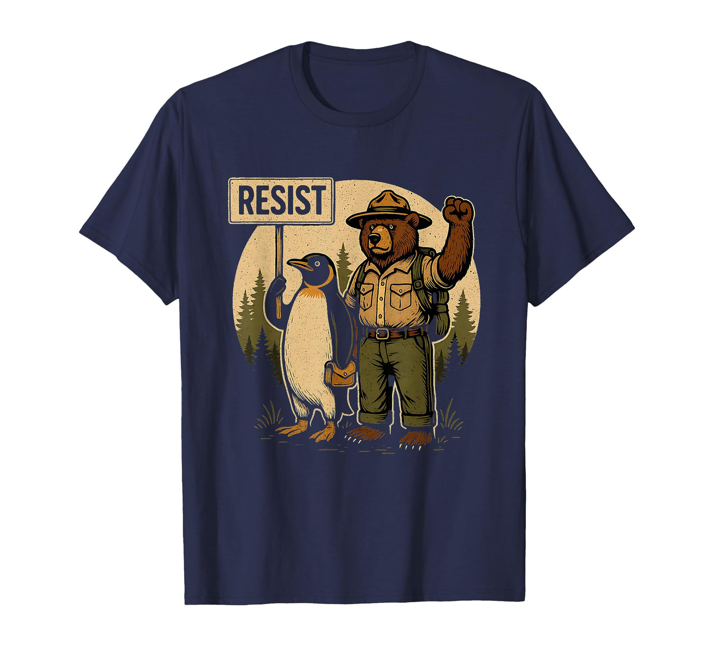 Funny Resist Forest Bear and Penguin Protest Against Tariffs T-Shirt