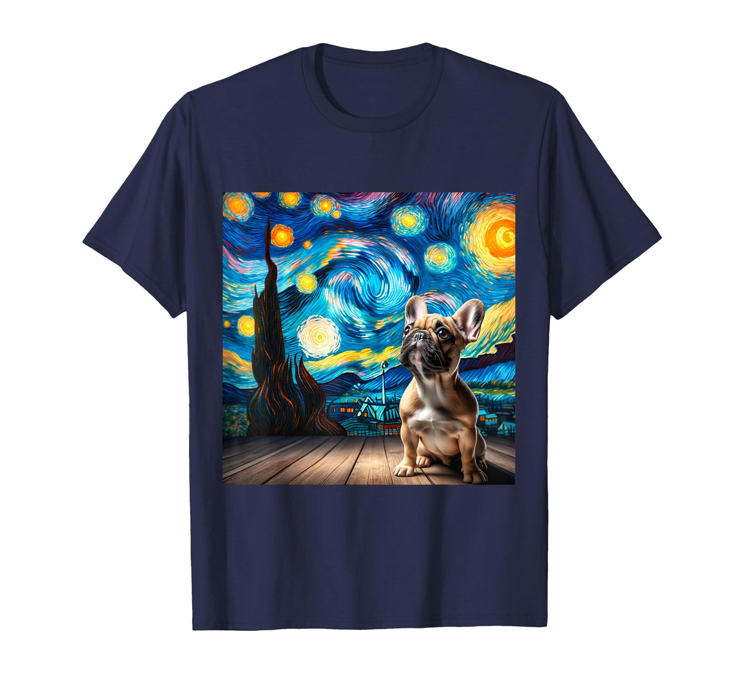 French Bulldog Starry Night Shirt Vincent Van Gogh Frenchie T-Shirt for Men Women Kids