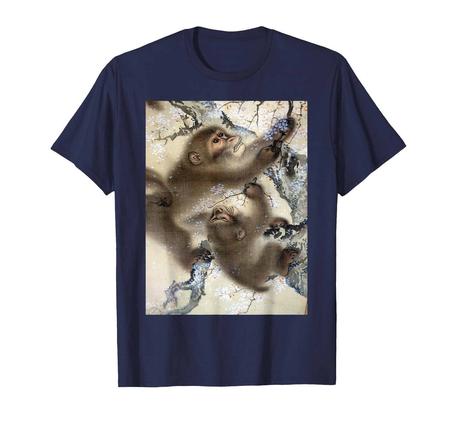 Monkeys In Cherry Blossom Tree Japanese Art Woodblock Tee